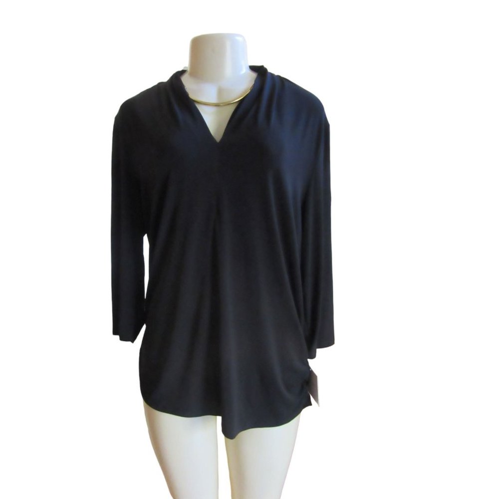 NWT Ellen Tracy Black Top w Detachable Gold Tone Necklace in Size XLarge